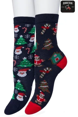 Bonnie Doon Kinder Kerstsokken set 2 paar Donker Blauw maat 31/34 - Perfect Kerst Cadeau - Giftset - Kerstcadeau - Kerst Sokken - Multipack - 2-Pack - Cadeau - Kerstmis - Kerstman - Kids - Jongens - Meisjes - - OL21350023.111