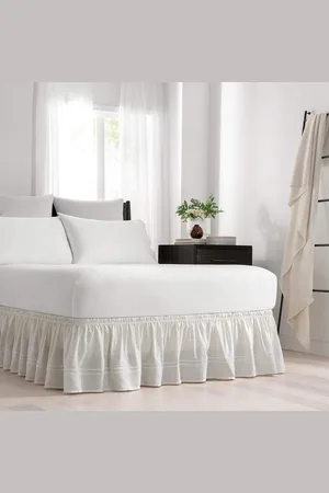 Merkloos Elastische omslag rond bedrok gemakkelijk aan-uit stof ruches ivoor koningin-koning - 18 inch druppel Corner Bed Skirt