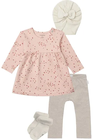 Noppies Kledingset - Meisjes - 4 delig - Jurk Nisib - Legging Angie Taupe - Mutsje Niwot Oatmeal - 1 paar sokjes
