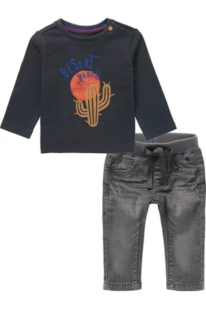 Noppies Kledingset - 2delig - Broek Navoi Jeans Grey Denim - shirt Torino Ebony met print