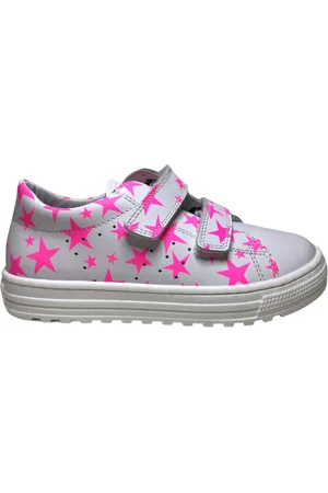 Naturino Mt 22 velcro fluo roze sterrren lederen sneakers Saia wit