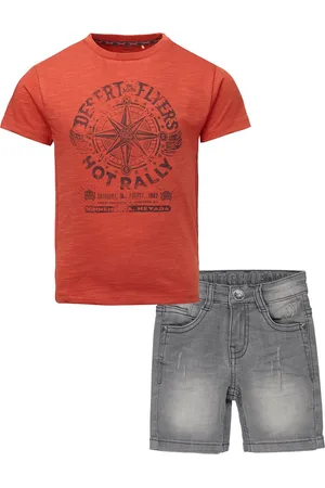Noppies DJ Dutchjeans - Kledingset - Jongen - 2delig - Short Grey Jeans - Shirt Garden Grove Hot Sauce