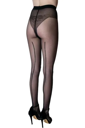 Platino Zwarte panty met naad maat 42/44