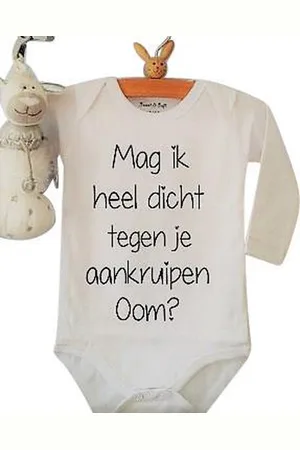Merkloos Baby Rompertje met tekst neefje of nichtje op komst Mag ik heel dicht tegen je aankruipen oom? | Lange mouw | | maat 62/68
