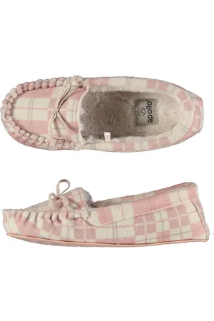 Apollo Sloffen dames - Moccasin vilt look met ruitmotief -