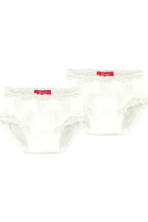 Hanssop Exclusief Luxueus Kinder nachtkleding , Meisjes, Katoenen slips, twee super luxe zacht slips gemaakt in een verfijnd lief bloem ajour katoen met bijpassend satijnen strikje, maat 116