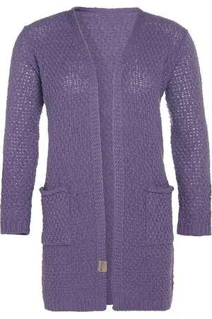 Knit Factory Luna Gebreid Vest - Gebreide dames cardigan - Middellang vest reikend tot boven de knie - Paars damesvest gemaakt uit 30% wol en 70% acryl - 36/38 - Met steekzakken