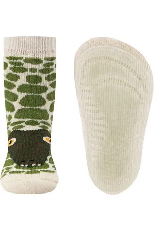 Ewers Antislipsok - Ecru Beige & Groen - Krokodillenkop & Schubben - Elastisch - Siliconenzool-29/30