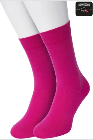Bonnie Doon Basic Sokken Kinderen maat 23/26 - 2 paar - Unisex - Jongens en Meisjes - Basis Katoenen Sok - Kids - Gladde Naden - Brede Boord - Perfecte Pasvorm - 2-pack - Multipack - Effen - Roze/Paars - - OL7334012.230