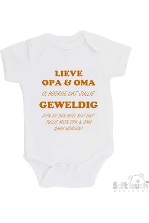 Merkloos 100% katoenen Romper "Lieve opa & oma ik hoorde dat jullie geweldig zijn en ben heel blij dat jullie mijn opa & oma gaan worden!" Unisex Katoen Wit/tan