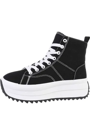 Merkloos Dilena fashion Sneakers platform hoge zool denim spijker canvas zwart