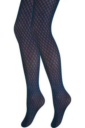 Merkloos Fashion panty met ruitjes - Marineblauw