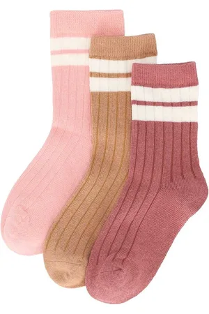 Merkloos Kindersokken - 3 paar - stripe - - antiekroze - bruin - maat 23/26