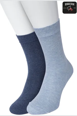 Bonnie Doon Basic Sokken Kinderen set Jeans en Licht Blauw maat 35/38 - 2 paar - Unisex - Jongens en Meisjes - Basis Katoenen Sok - Kids - Gladde Naden - Brede Boord - Goede Pasvorm - 2-pack - Multipack - Jeans H en Light Blue Heather - OL7334012.492