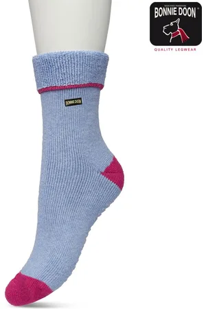 Bonnie Doon Huissokken met Anti-Slip voor Kinderen Blauw/Roze maat 27/30 - Warme Slofsokken Kids - Badstof Binnenzijde - Zeer Zachte Winter Sokken - Thuis Sokken - Home Socks - Niet knellend - Gladde naden - Katoen - Jeans H/Rose Violet - BP223501.13
