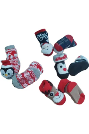 Apollo Baby - Kerstsokken - Set van 4 paar - Huissokken - Sokken - Unisex - kinderen - New Born - Warme wintersokken - Anti-slip - Kleur Meerkleurig