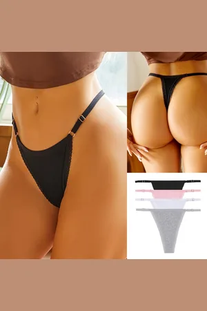 Merkloos Set van 4 - Sexy Dames String - Roze, Grijs, en Zwart - Dames Lingerie / Ondergoed Set - Kant - 95% Katoen