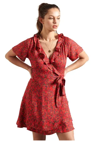 Superdry Summer Wrap Jurk Rood M Vrouw