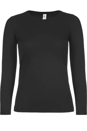 B and C Basic longsleeve t-shirt - - dames - katoen - 145 grams - basic zwarte lange mouwen shirts / kleding L