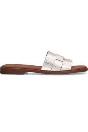 Manfield Dames - Gouden leren gevlochten slippers