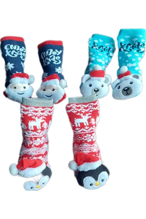 Apollo Baby - Kerstsokken - Set van 3 paar - Huissokken - Unisex - kinderen - Warme wintersokken - Anti-slip - Kleur Meerkleurig