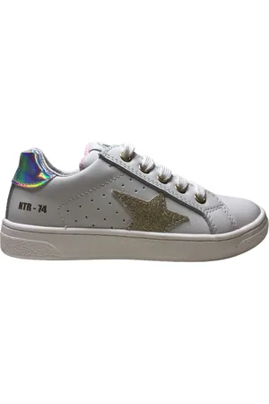 Naturino Pinn - Mt 28 - veter/rits lederen sneakers - bling bling gouden ster - wit