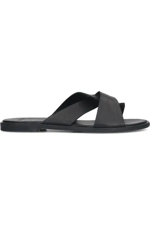 Manfield Dames - Zwarte leren slippers