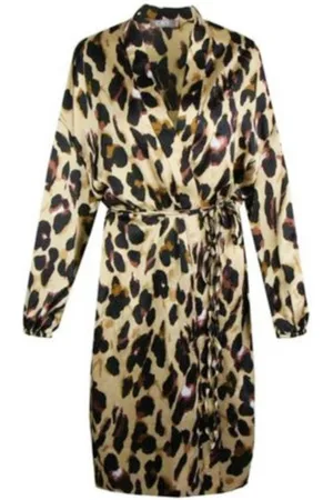 Merkloos Leopard Kimono Jurk - Vesten - Overslag Jurk - Fashion Kimono - Panter Print - Met Ceintuur