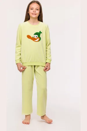 Woody Pyjama meisjes/dames velours - - eend - 242-10-PDV-V/705 - maat 176