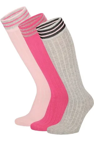 Apollo Kniesokken - Girls - 3-pack - Grijs - Roze - Lichtroze - Gestreept