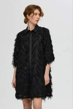 SELECTED Myline 3/4 Short Fluffy Shirt Dress Black