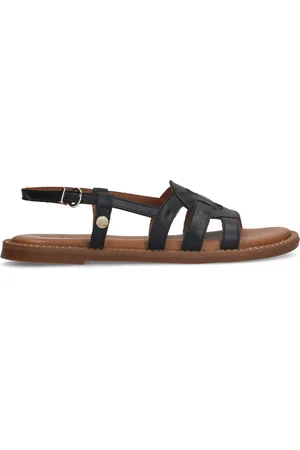 No Stress Dames - Zwarte leren sandalen met gesp