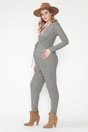 Attesa Querentia Maternity Jumpsuit V-neck Taupe maat M