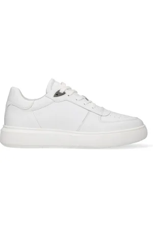 Manfield Heren - Witte leren sneakers