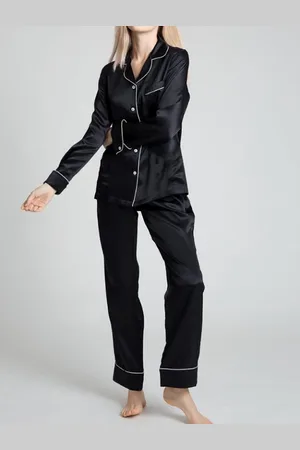 Merkloos Dames zijden pyjama set , Zwart, XL