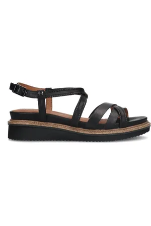 No Stress Dames - Zwarte leren sandalen met bandjes