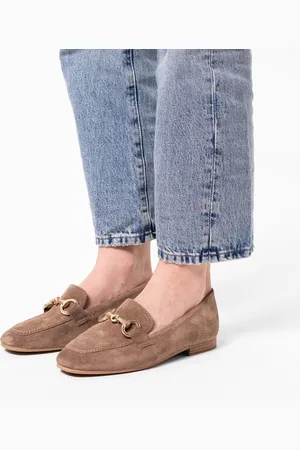 No Stress Dames - suède loafers met goudkleurig detail