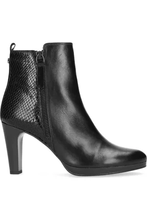 Manfield Dames - Zwarte leren enkellaarsjes met hak