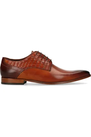 Black Label Heren - Bruine veterschoenen met snakeskin details