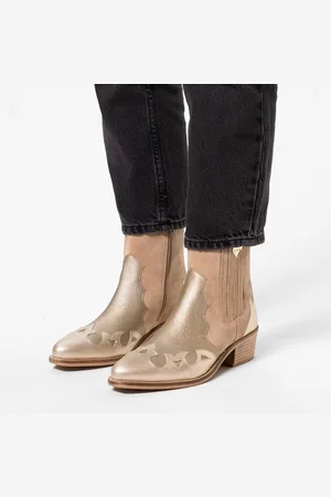 Manfield Dames - suède cowboy laarzen met goude metallic details