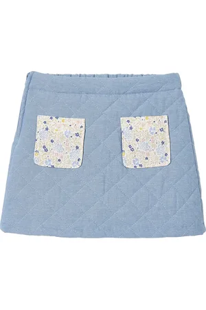 Vertbaudet Rok van gewatteerd denim voor meisjes met zakken en bloemenprint
