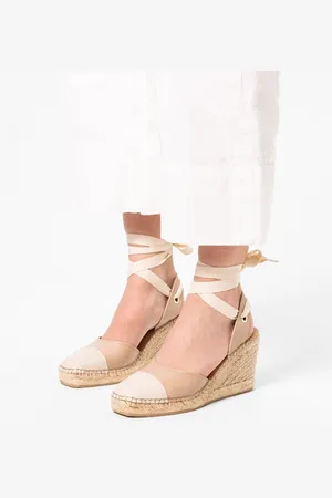 Manfield Dames - Beige leren sleehakken met lint