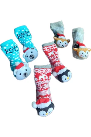 Apollo Baby - Kerstsokken - Set van 3 paar - Huissokken - Unisex - kinderen - Warme wintersokken - Anti-slip - Kleur Meerkleurig