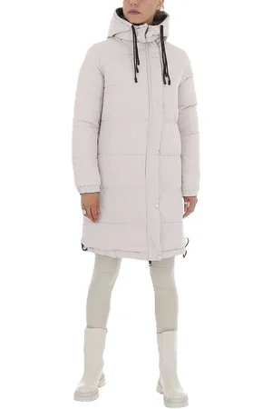 Merkloos Dilena fashion jas lang gewatteerd 2 kanten te dragen zwart lak-mat ecru