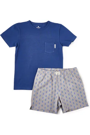 Little Label Jongens pyjama kort - blauw aztec - bio katoen - 4Y/98-104