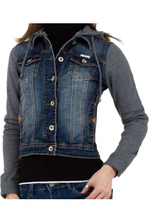 Merkloos Dilena fashion spijker jas-jack denim kapuchon-mouwen kapuchon sweaterstof met zakken