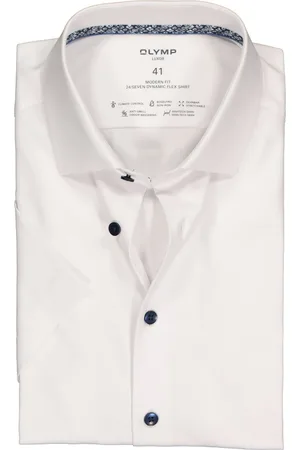 Olymp 24/7 modern fit overhemd - korte mouw - twill - (contrast) - Strijkvrij - Boordmaat: 41