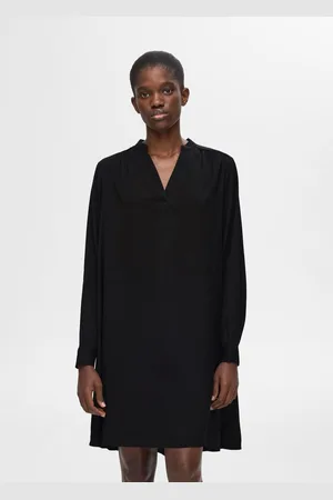 SELECTED Maddi LS V-Neck Short Dress Black