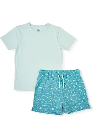 Little Label Zomer pyjama - aqua groen walvis - bio katoen - 2Y/92
