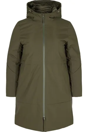 Zizzi CAWILLA, L/S, COAT Dames Jas - Dark Green